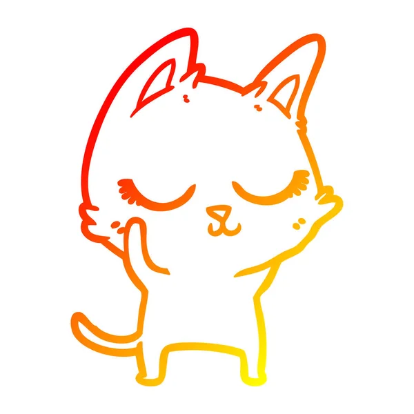Linha gradiente quente desenho calmo desenho animado gato — Vetor de Stock
