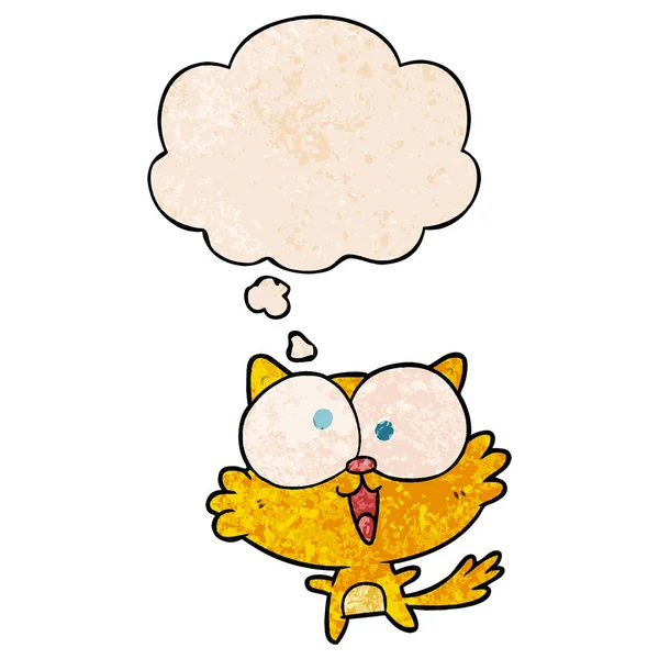 Çılgın karikatür kedi ve grunge doku desen s düşünce balonu — Stok Vektör