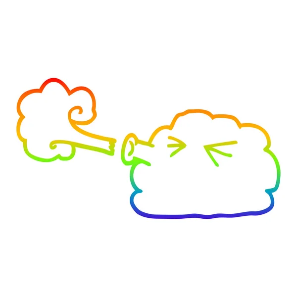 Arco-íris linha gradiente desenho cartoon nuvem soprando uma ventania — Vetor de Stock