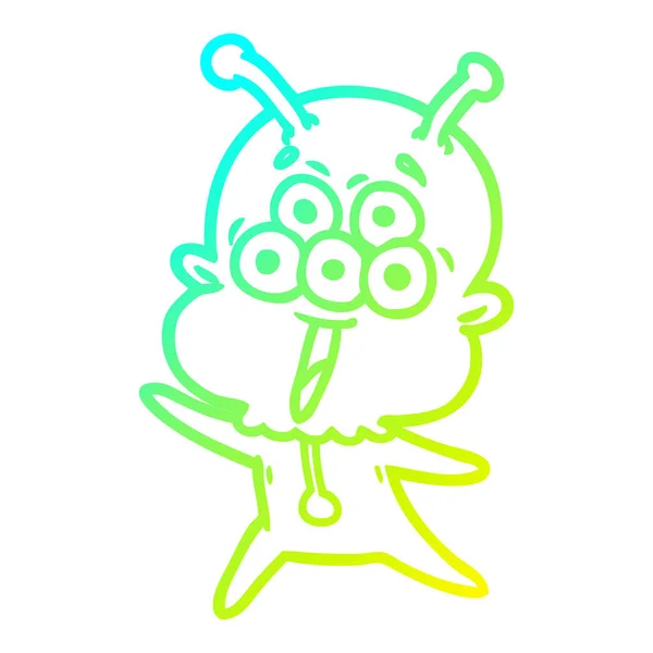Linea gradiente freddo disegno felice cartone animato alieno — Vettoriale Stock