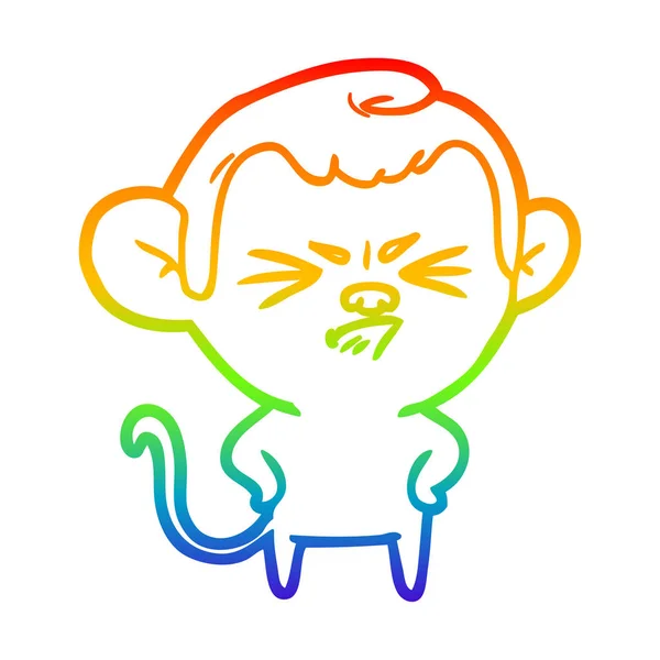 Rainbow gradient linje ritning Cartoon irriterad apa — Stock vektor
