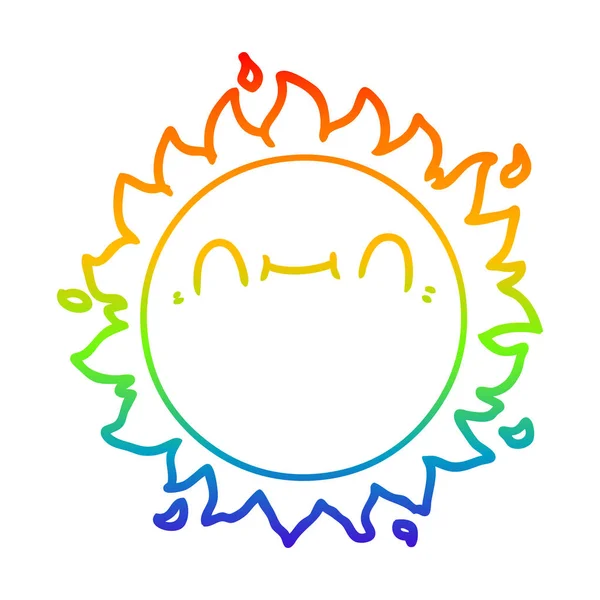 Rainbow gradient line drawing happy cartoon sun — Stock Vector