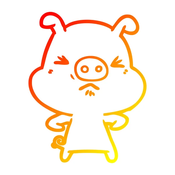 Chaud gradient ligne dessin dessin animé cochon en colère — Image vectorielle