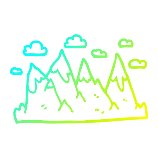 Linha de gradiente frio desenho banda desenhada gama de montanha — Vetor de Stock