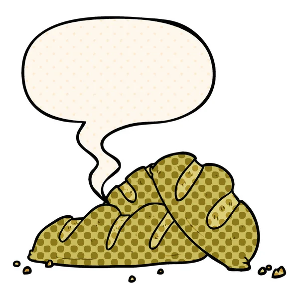 Pani del fumetto di pane appena sfornato e bolla di discorso in fumetto — Vettoriale Stock