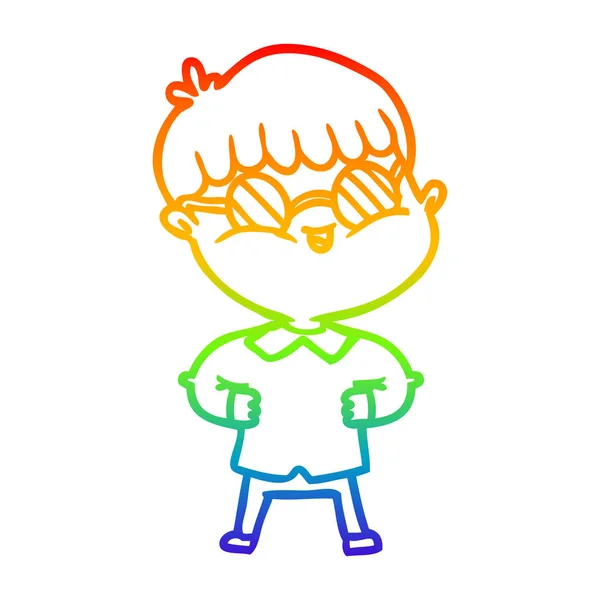 Regenboog gradiënt lijntekening cartoon jongen dragen bril — Stockvector