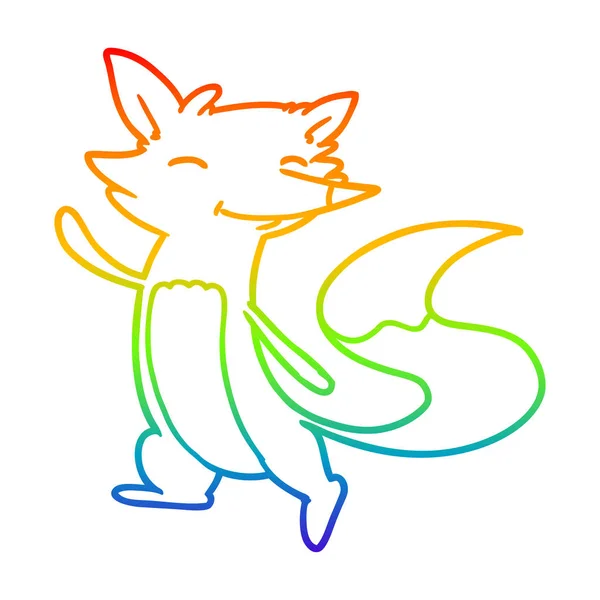 Regenbogen Gradientenlinie Zeichnung Cartoon glücklicher Fuchs — Stockvektor