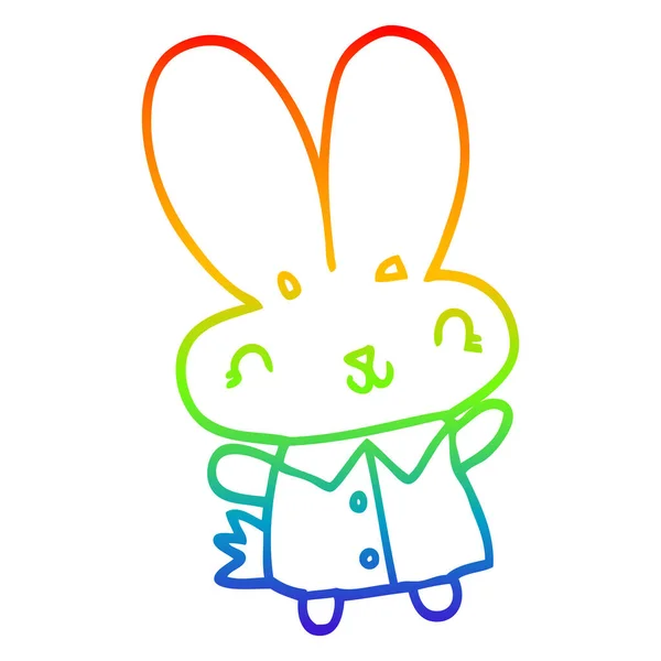 Rainbow gradient line drawing cute cartoon tiny rabbit — Stock Vector