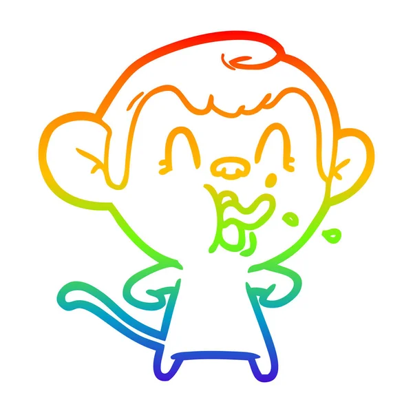 Arco-íris linha gradiente desenho louco dos desenhos animados macaco —  Vetores de Stock