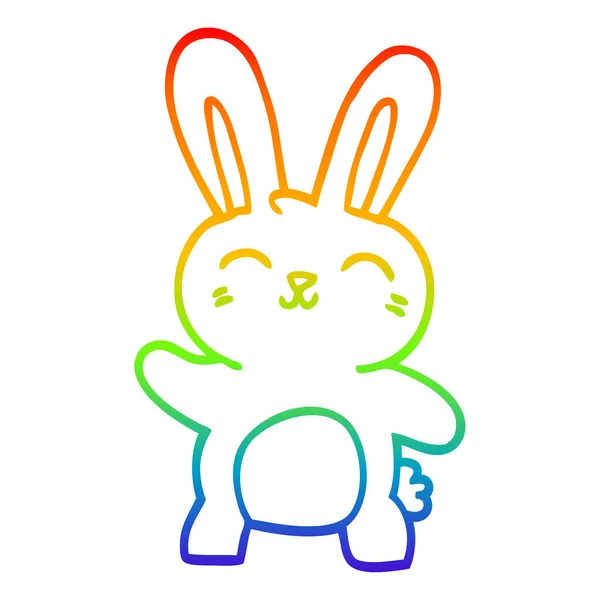 Rainbow gradient linje ritning tecknad lycklig Bunny — Stock vektor