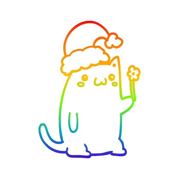 Радужная градиентная линия рисунок милый мультяшный рождественский кот — стоковый вектор