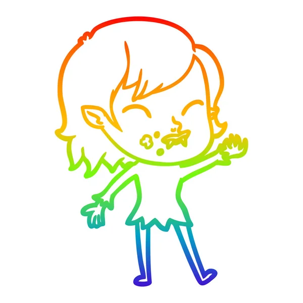 Linea gradiente arcobaleno disegno fumetto ragazza vampiro con il sangue su — Vettoriale Stock