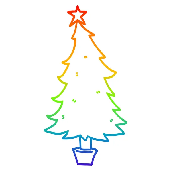 Ουράνιο τόξο γραμμή διαβάθμισης σχέδιο καρτούν χριστουγεννιάτικο δέντρο — Διανυσματικό Αρχείο