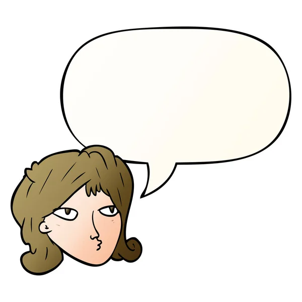 Cartoon vrouw en toespraak bubble in gladde gradiënt stijl — Stockvector