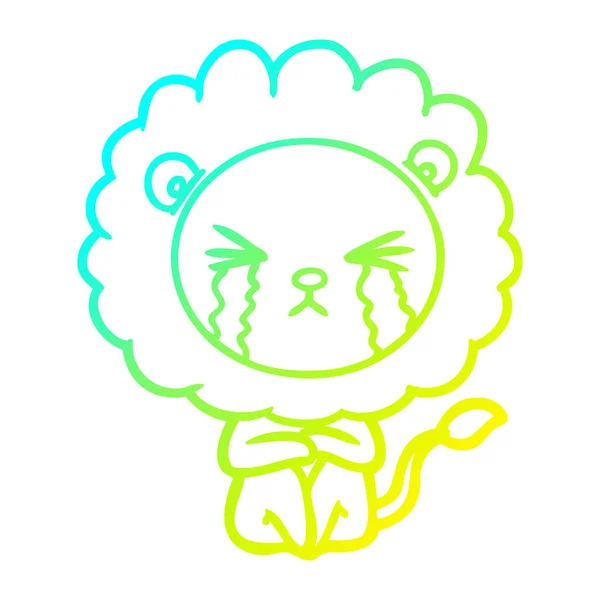 Froid gradient ligne dessin dessin animé pleurer lion assis blotti u — Image vectorielle