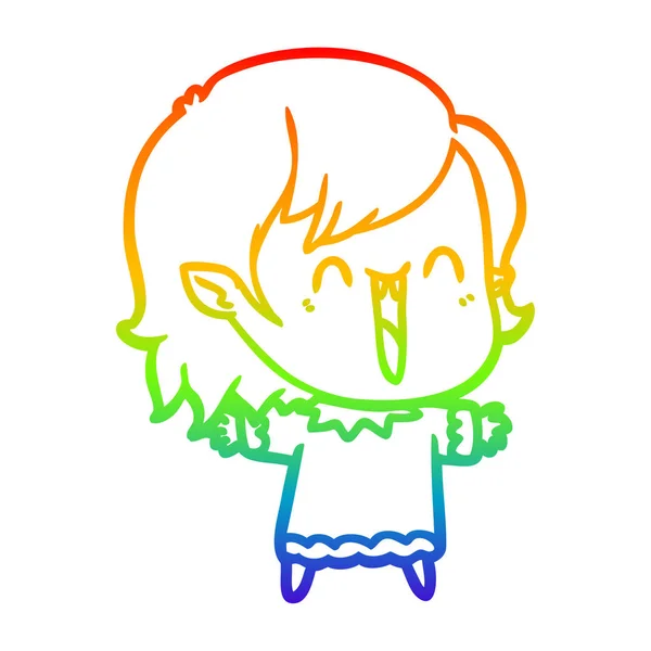 Rainbow gradient ligne dessin mignon dessin animé heureux vampire fille — Image vectorielle