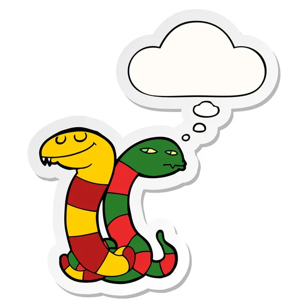 Cartoon snakes and thought bubble as a printed sticker — Stock Vector
