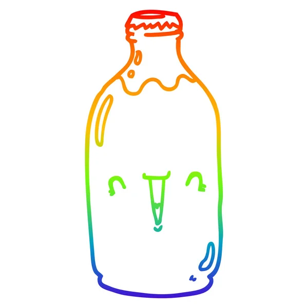 かわいい漫画ミルクボトルを描く虹のグラデーションライン — ストックベクタ