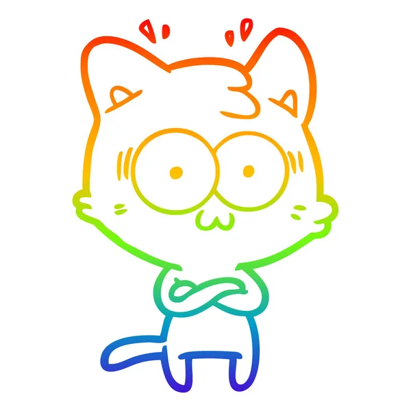 Linea gradiente arcobaleno disegno cartone animato gatto sorpreso — Vettoriale Stock