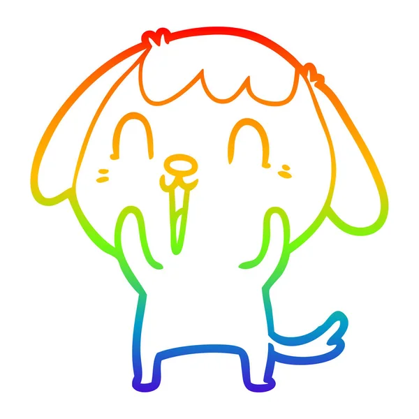 Linea gradiente arcobaleno disegno carino cane dei cartoni animati — Vettoriale Stock