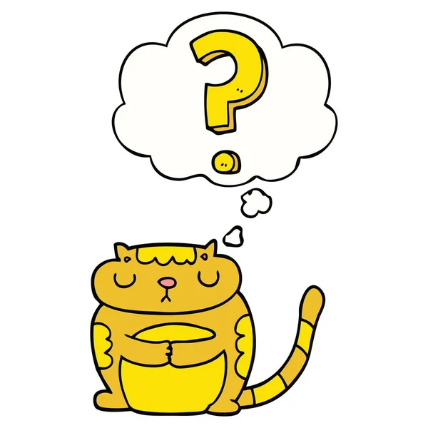 Cartoon cat with question mark and thought bubble — Stock Vector