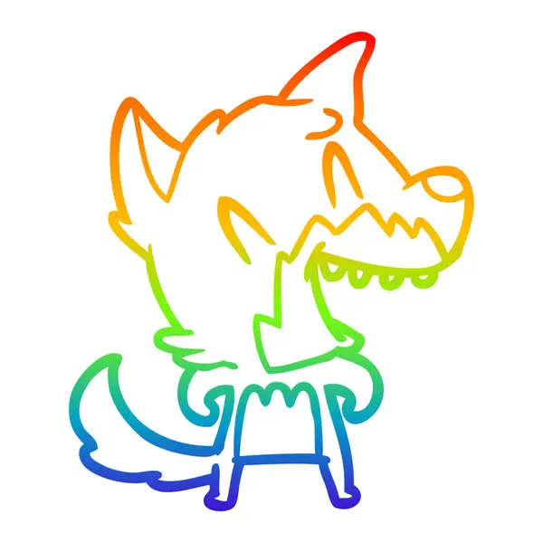 Regenboog gradiënt lijntekening lachende Fox cartoon — Stockvector