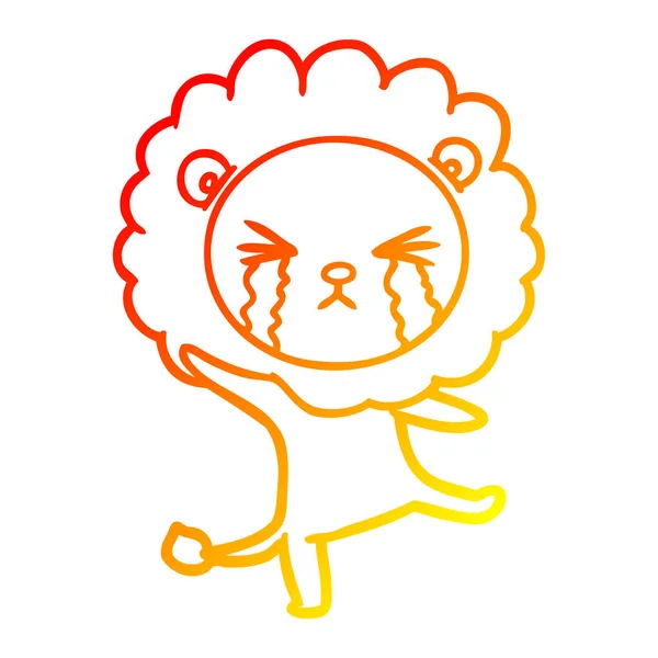 Sıcak degrade çizgi çizim karikatür ağlayan aslan — Stok Vektör