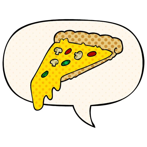 Cartoon pizza slice en Speech bubble in Comic Book stijl — Stockvector