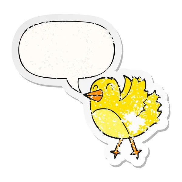 Κινούμενα σχέδια πουλί και φούσκα ομιλίας ενοχλημένο αυτοκόλλητο — Διανυσματικό Αρχείο