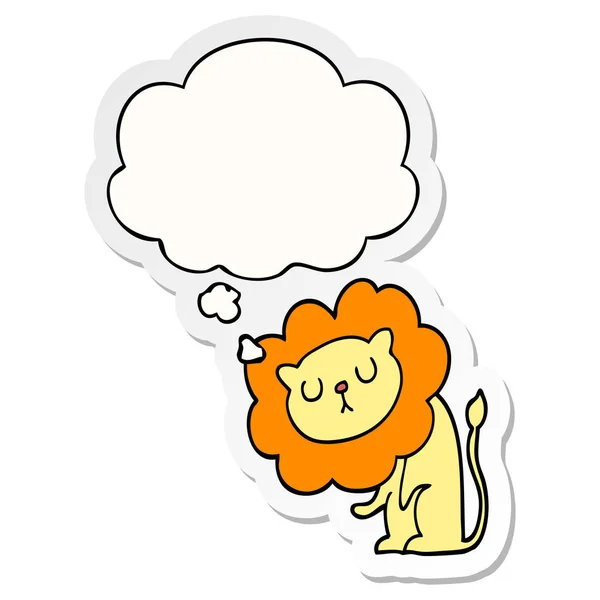 Cute cartoon lion and thought bubble as a printed sticker — Stock Vector