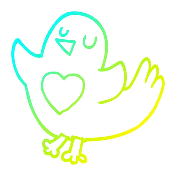 Cold gradient line drawing cartoon bird with heart — Stock Vector