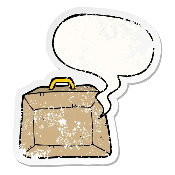 Karikatür bütçe evrak çantası ve konuşma balonu sıkıntılı etiket — Stok Vektör