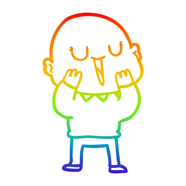 Rainbow gradient linje ritning lycklig tecknad Bald man — Stock vektor