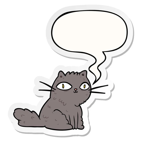 Cartoon cat looking right at you and speech bubble sticker — Stock Vector