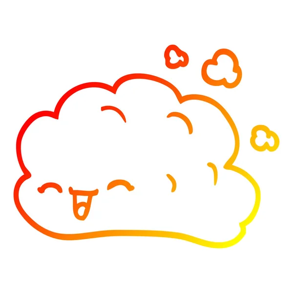 Línea de gradiente caliente dibujo dibujos animados nube feliz — Vector de stock