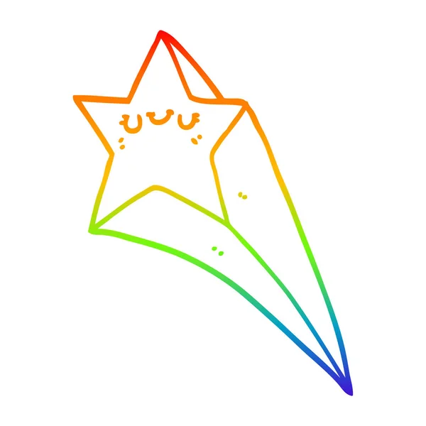 Arco iris gradiente línea dibujo dibujos animados estrella fugaz — Vector de stock