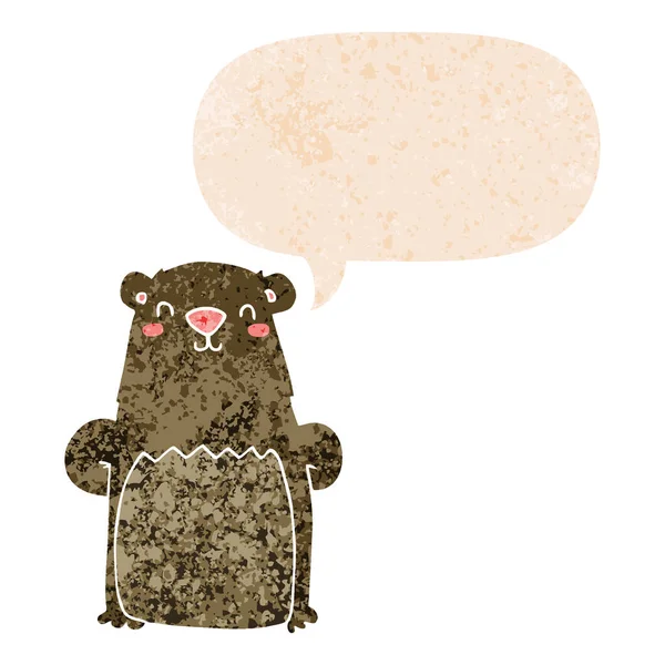 Niedźwiedź animowany i bańka mowy w stylu retro teksturowane — Wektor stockowy