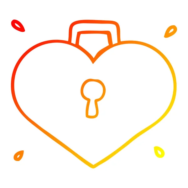 Warm gradient line drawing cartoon love heart with lock — Stock Vector