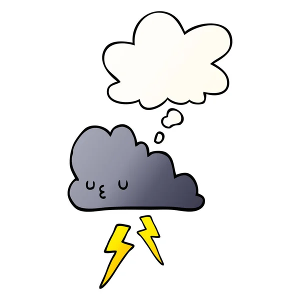 Cartoon Storm Cloud en gedachte bubbel in vloeiende gradiënt stijl — Stockvector