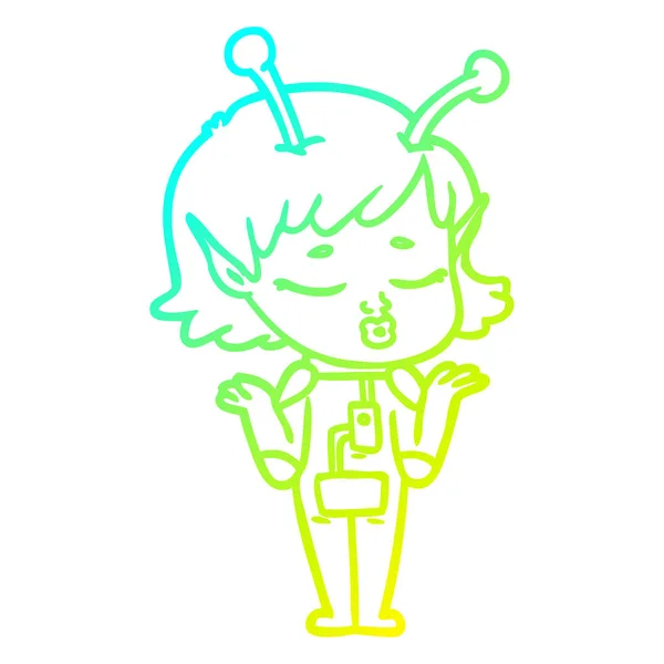 Freddo linea gradiente disegno cartone animato ragazza aliena — Vettoriale Stock