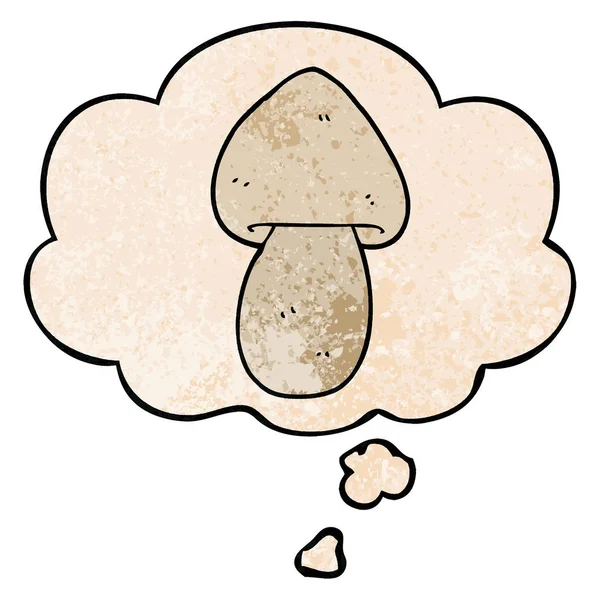 Champignon dessin animé et bulle de pensée en motif texture grunge st — Image vectorielle