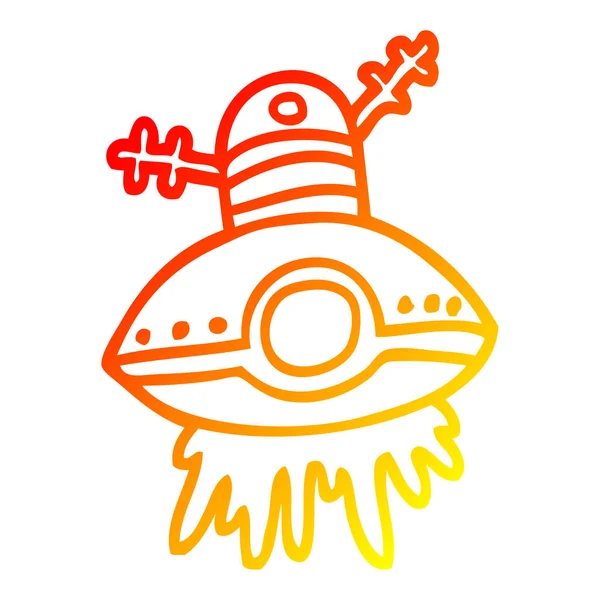 Chaud gradient ligne dessin dessin dessin animé vaisseau spatial alien — Image vectorielle