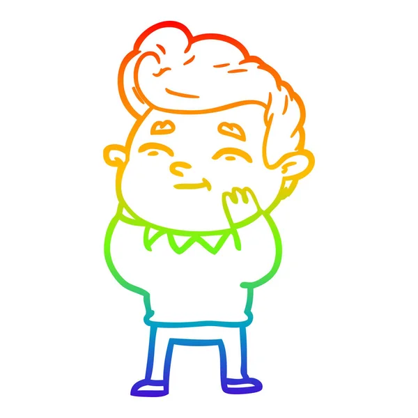 Regenboog gradiënt lijntekening gelukkig cartoon man — Stockvector