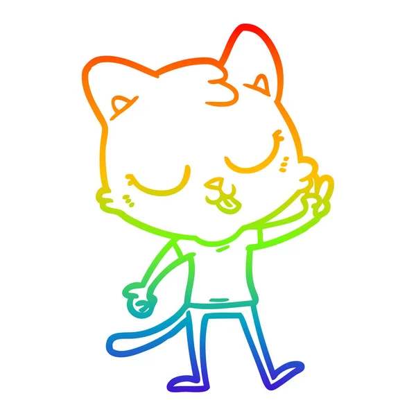 Linea gradiente arcobaleno disegno cartone animato gatto — Vettoriale Stock