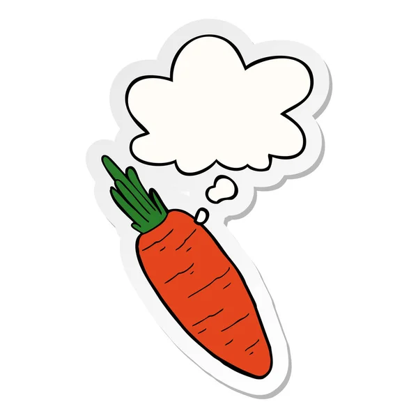 Cartoon carrot and thought bubble as a printed sticker — Stock Vector