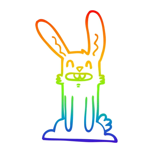 Rainbow gradient line drawing cartoon rabbit — Stock Vector