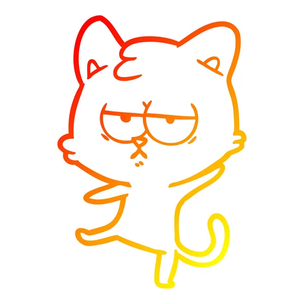Warme Gradientenlinie Zeichnung gelangweilte Cartoon-Katze — Stockvektor