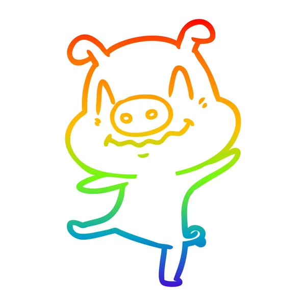 Rainbow gradient linje ritning tecknad berusad gris — Stock vektor