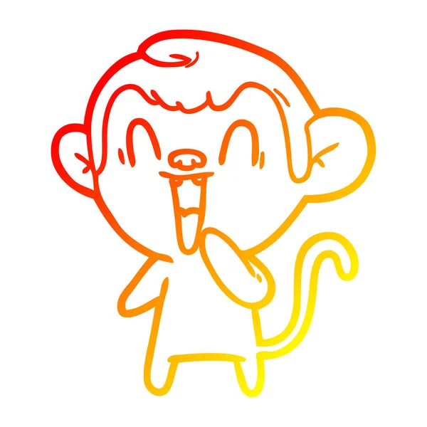 Linha gradiente quente desenho desenho dos desenhos animados rindo macaco — Vetor de Stock