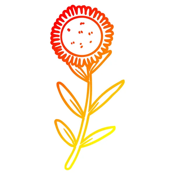 Warm gradient line drawing cartoon sunflower — Stock Vector